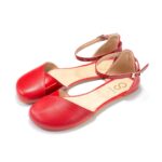 Red Mary Jane ballet flats with ankle strap