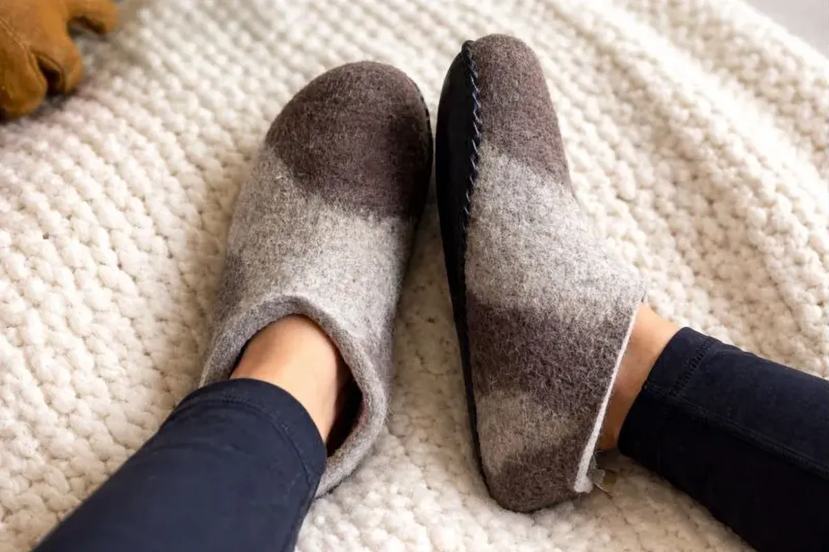 Wool barefoot slippers shown from above