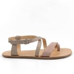 Beige barefoot sandals with ankle strap, product photo