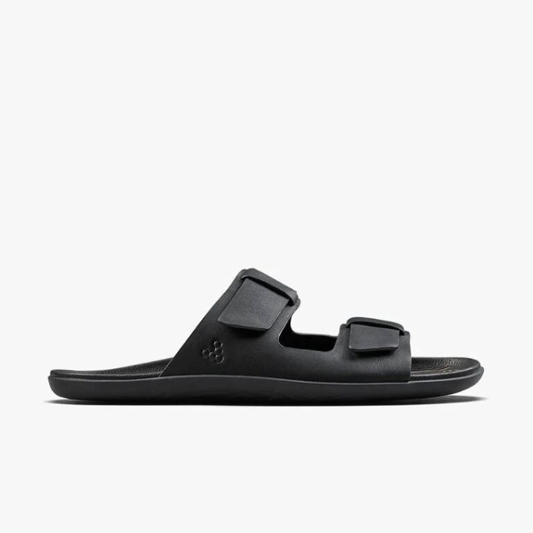 Black barefoot slide sandals, product photo