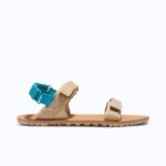 Turquoise barefoot sandals with Velcro straps, product photo